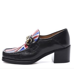 Gucci Lambskin Union Jack Horsebit Loafer Pumps